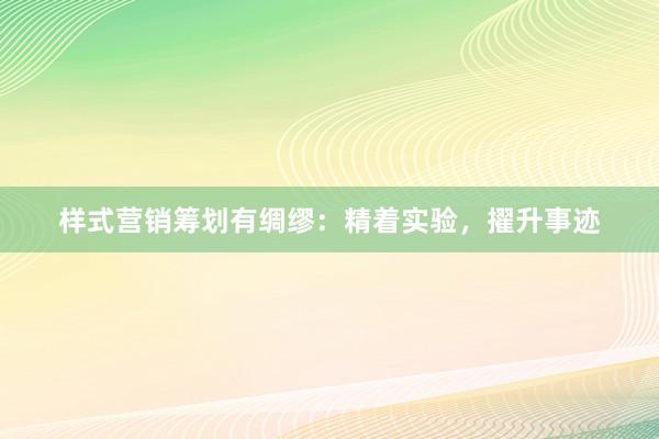 样式营销筹划有绸缪：精着实验，擢升事迹